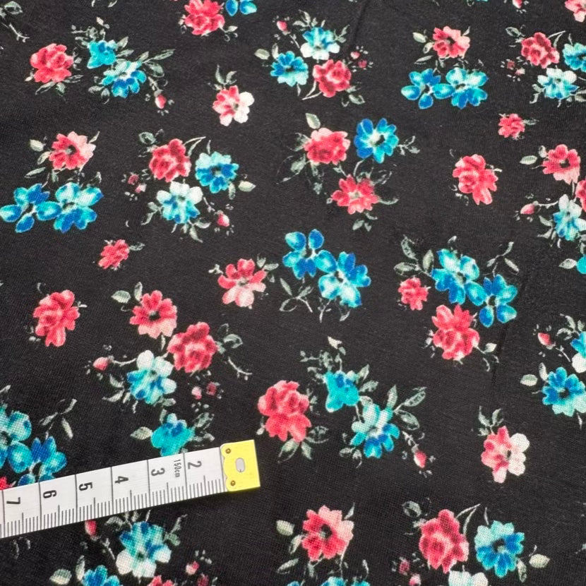 Jersey Polyester Floral Noir