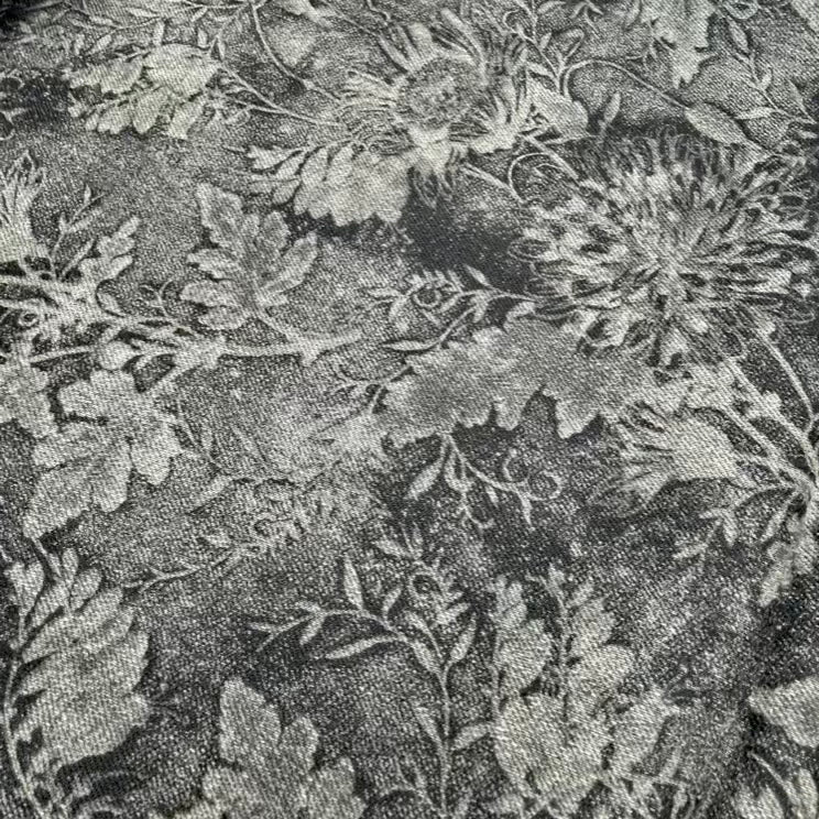 Denim Extensible Léger Fleurs Noir