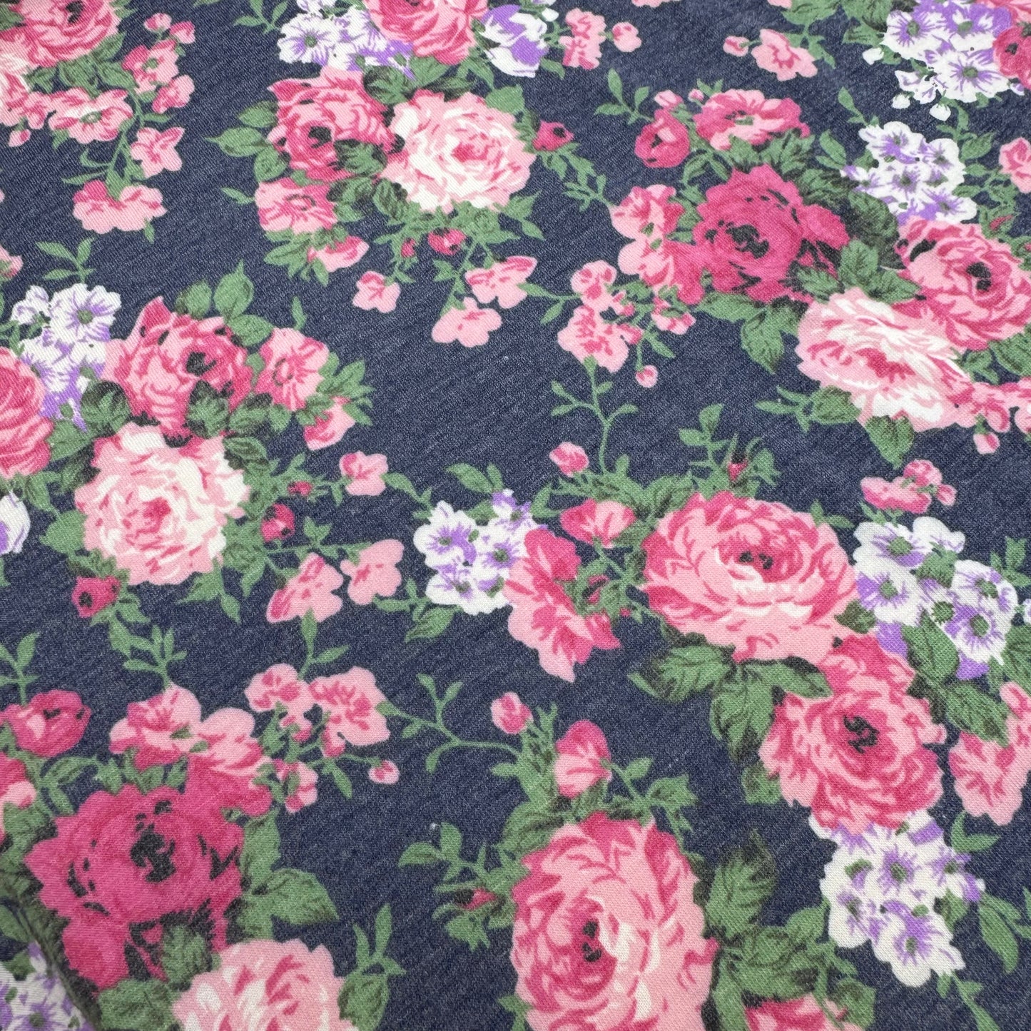 Jersey Polyester Floral Pink/Denim