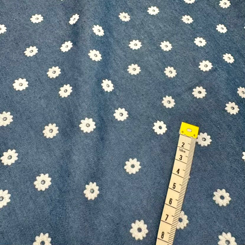 Denim Texturé Petites Fleurs Bleu Moyen