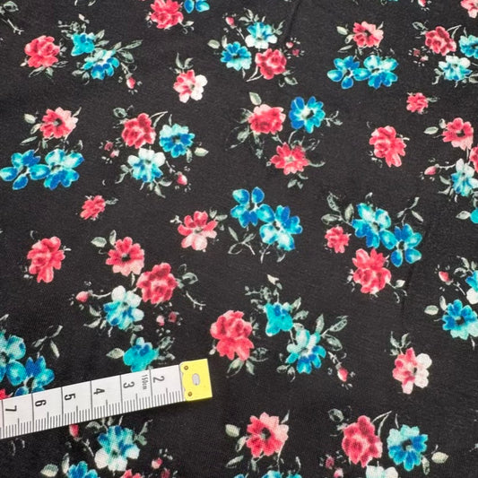 Jersey Polyester Floral Noir