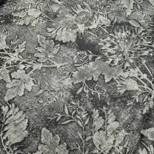 Denim Extensible Léger Fleurs Noir