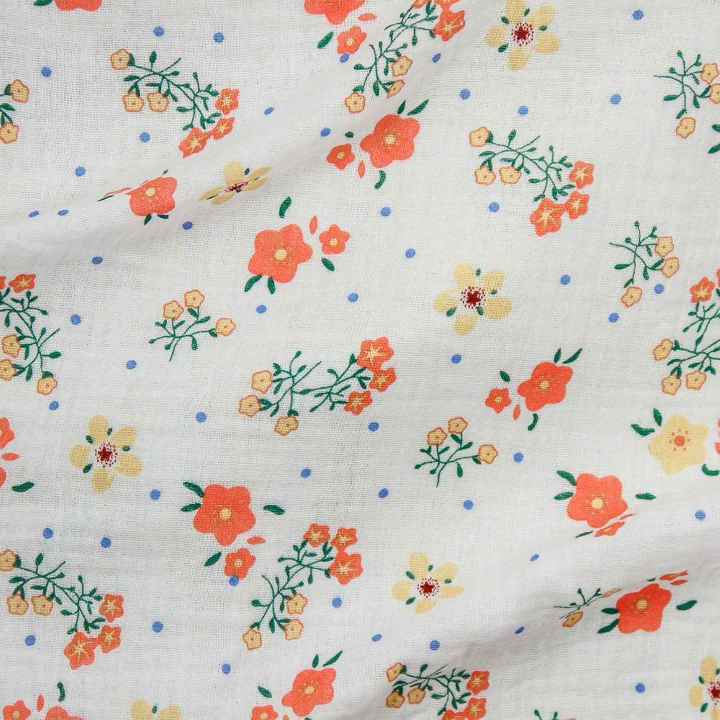 Orange Flowers Double Gauze